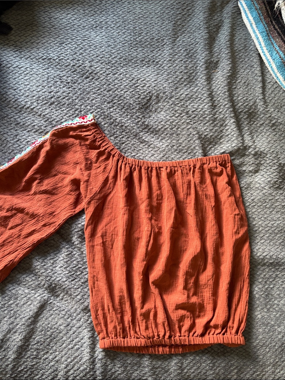 One-Shoulder Rust Orange Cropped Top with Elastic Hem